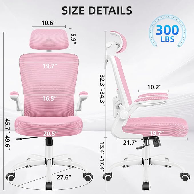 FelixKing Office Chair, Desk Chair with Adjustable Lumbar Support, Ergonomic Computer Chair with High Back and Armrest, Adjustable Height Gaming Chair Home Office Swivel Chair(Pink)