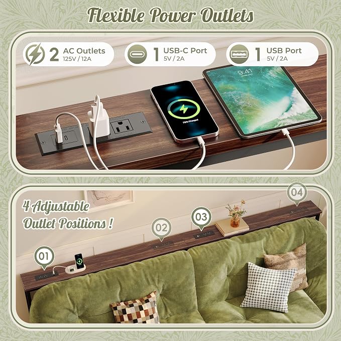 Huuger 102.4 Inch Sofa Table with Power Outlets, 23.9’’-34.4’’ Height Adjustable Range, Behind Couch Table with USB-C Ports, Sofa Tables Narrow Long, Skinny Console Table, Small Spaces, Dark Walnut