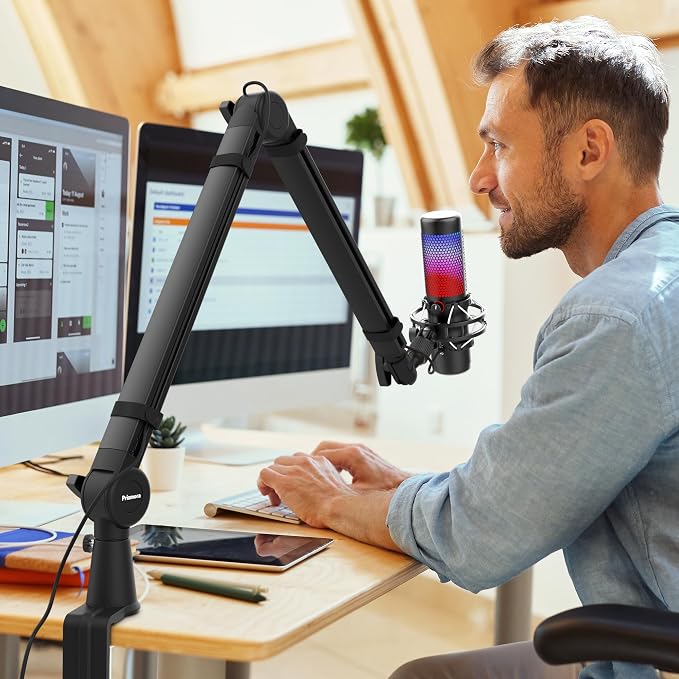 Microphone Arm, 360°Rotatable Broadcasting Boom Arm,Premium Microphone Boom Arm with Cable Management, Mic Boom Arm for Podcasts, Streaming, Gaming, Home Office, Recording