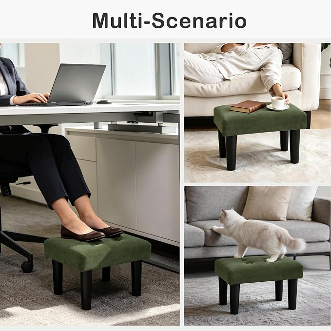 CAROLMADE Footstool Ottoman with Legs, Velvet Small Foot Rest Under Desk, Ottoman with Storage for Living Room, Bedroom, Entryway Green