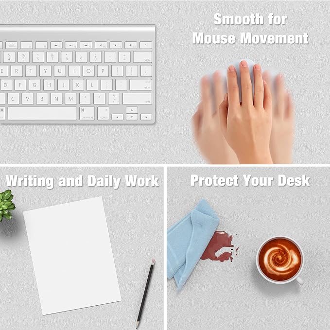 Hsurbtra Desk Pad, 23.6" x 13.8" PU Leather Desk Mat, M Extended Mouse Pad, Waterproof Desktop Blotter Protector, Non-Slip Ultra Thin Small Laptop Keyboard Writing Mat for Office Home, Gray