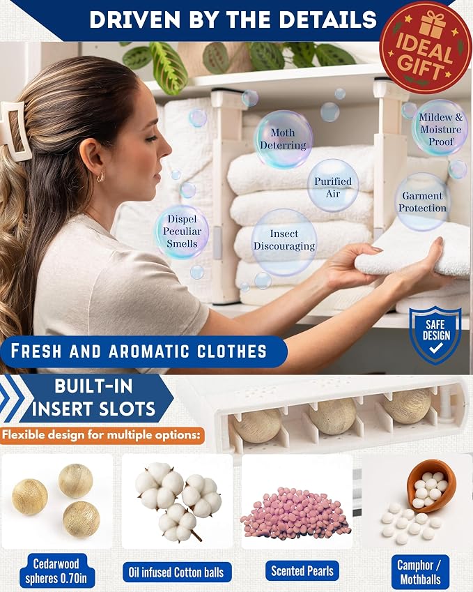 4 Pack Adjustable Drawer Dividers for Clothes with Scent Slots 4" High, 13-20.4" and 4 Adjustable Hooks, Expandable Dresser Drawer Dividers for Kitchen, Closet, Bathroom, Office