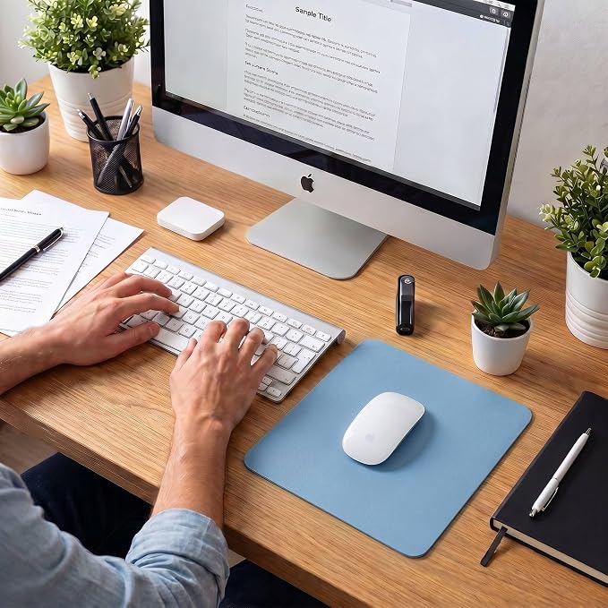 Leather Desk Pad Protector, Waterproof Mouse Pad, PU Desk Mat, Office Desk Cover, Desk Writing Mat for Office/Home/Work/Cubicle (Light Blue) 9x8 in