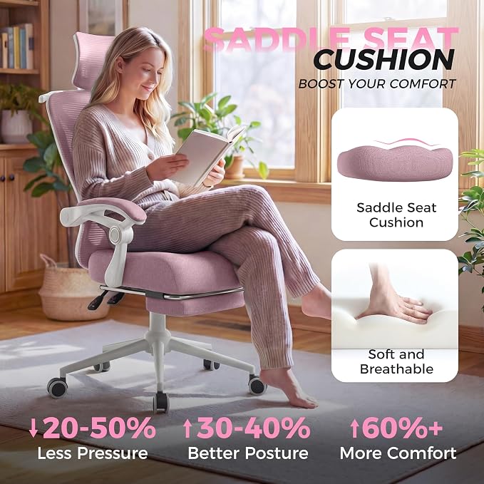 Ergonomic Office Chair with Footrest - Adjustable Lumbar Support & Headrest, 90-160° Reclining Mesh Back Computer Chair - Home Office/Gaming, 350lbs Capacity