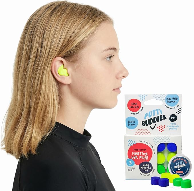 Earvolution Floating Putty Buddies Swim Earplugs - Doctor-Invented, Made in USA, Moldable Premium Silicone Plugs Help Prevent Swimmer's Ear, 3 Pair Pack - Blue/Yellow/Green