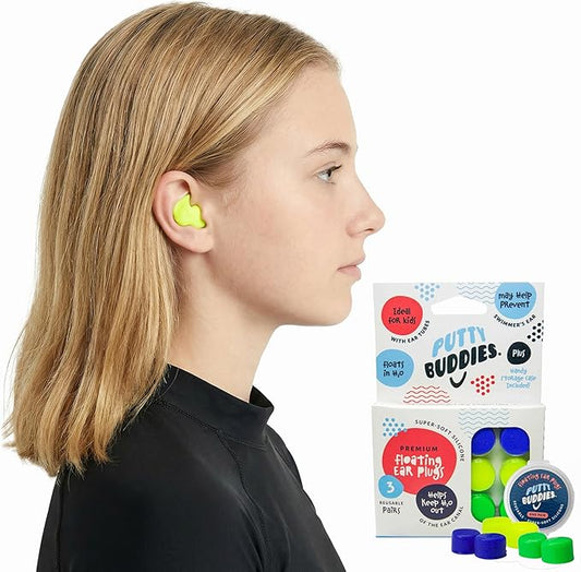Earvolution Floating Putty Buddies Swim Earplugs - Doctor-Invented, Made in USA, Moldable Premium Silicone Plugs Help Prevent Swimmer's Ear, 3 Pair Pack - Blue/Yellow/Green