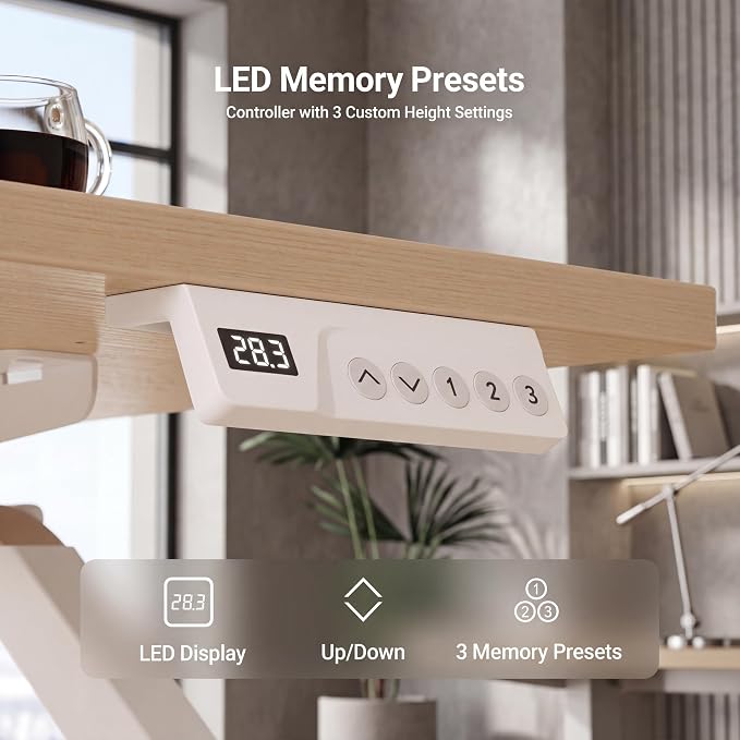 Claiks Electric Standing Desk 40x24 Inch Adjustable Desk, Nature | 156lbs weight capacity, 3 memory presets, industrial steel frame, cable management hub, adjustable height , easy assembly