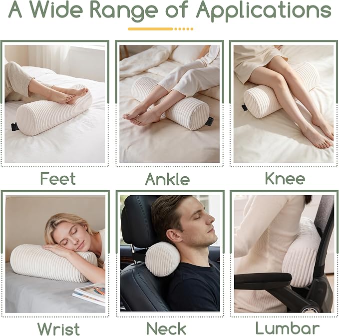 HIGOGOGO Lumbar Roll Lumbar Support Pillow for Office Chairs, Cars, and Gaming Chairs, Back Cushion with Washable Cover & Adjustable Strap to Relieve Back Pain and Improve Posture, 11"x6"x5", Beige