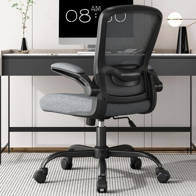 Mimoglad Ergonomic Office Chair - Desk Chair with Flip-up Armrests & 135° Recline, Adjustable Lumbar Support - Space-Saving Task Chair for Business/Team Office & Home (Iron Gray, 300lbs) | Supports 300 lbs · Seat 19.48"–23.4" · Breathable mesh · 20–30 ...