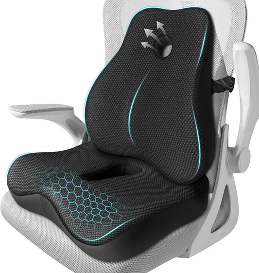 Seat Cushion,Lumbar Support Pillow for Office Chair, Cooling Mesh Office Chair Cushions for Sciatica,Tailbone &Back Pain Relief,Ergonomic Memory Foam Back Support Pillow for Desk,Gaming Car Chair