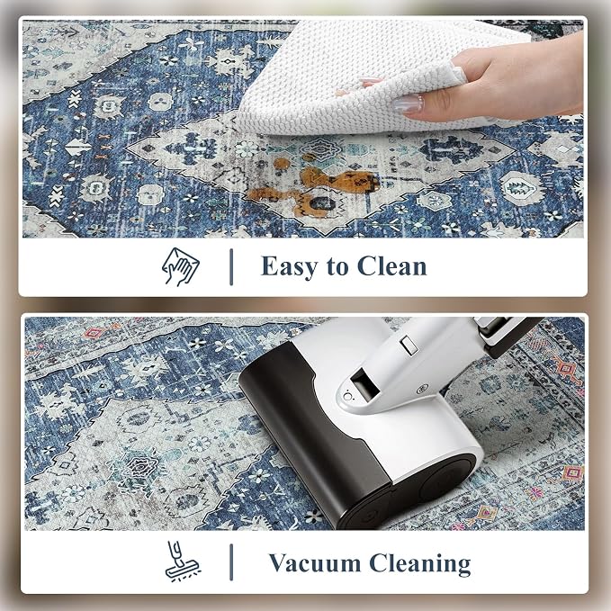 Collive Boho Kitchen Floor Mats, Cushioned Anti Fatigue Kitchen Runner Rugs, Comfort Non Slip Standing Mats for Floor, Laundry, Office, Sink, 17.3''x59'' Dark Blue