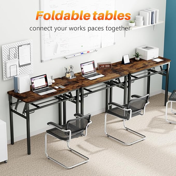 BYMECOST 31.5 inches Folding Desk Small Desk, No Assembly Computer Desk with Storage Shelf, No Install Small Foldable Table for Home Office,Study Table for Small Space (Brown, 31.5")