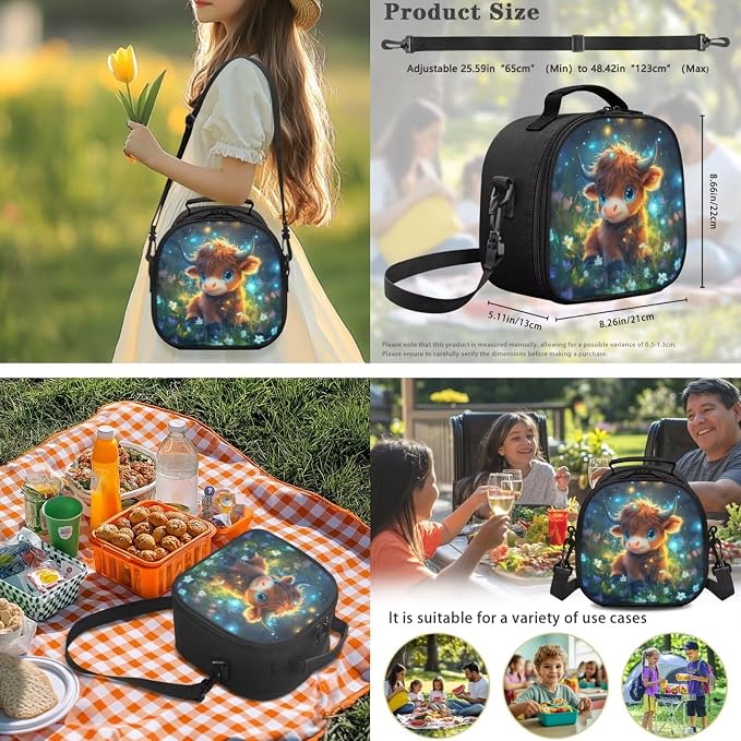 Ystardream Elementary School Backpack for Girls Lovely Highland Cow Backpack and Lunch Box Set for Boys 4 Pcs School Bags for Teen Student Back To School Book Bag with Pencil Case,Water Bottle Sleeve