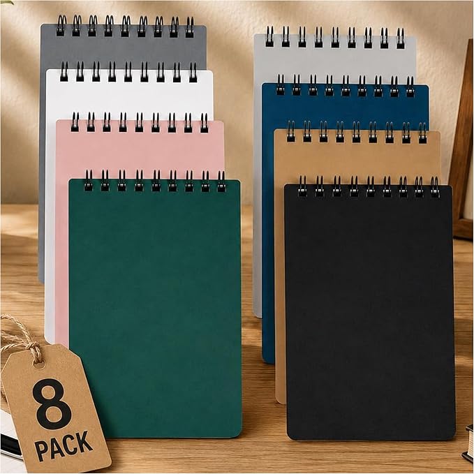 Aesthetic Pocket Notebooks Set of 8 – Small 3x5 Spiral Notepads with Lined Pages, Mini Memo Pads for Daily Notes, To-Do Lists, Office, School & Travel, Cute Portable Notebooks for Staying Organized