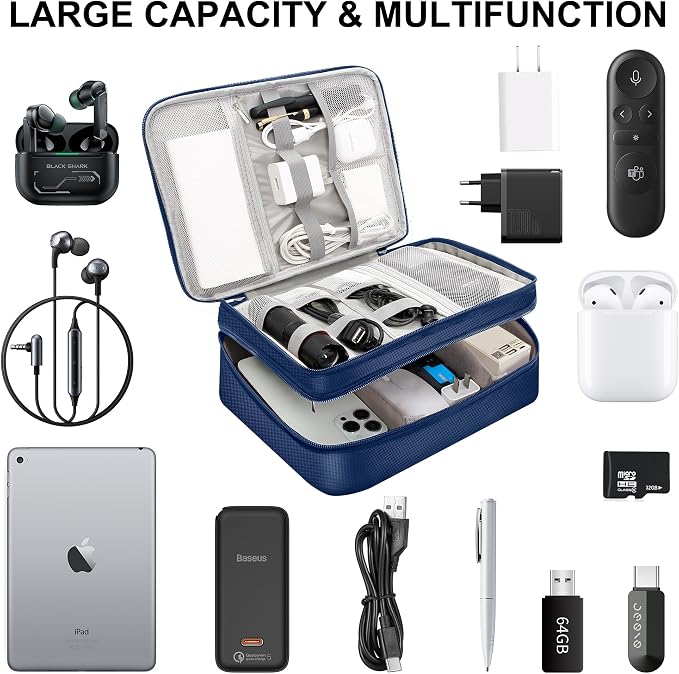 CILLA Electronic Organizer Travel Case, Travel Cord Organizer Case Portable Waterproof Cable Organizer Bag for Charger, Cord, USB, Power Bank, Earphone