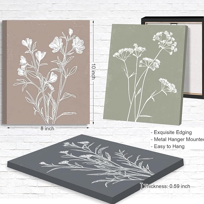Framed Farmhouse Flower Pictures Wall Art, Nature Floral Pictures Wall Decor, Boho Botanical Wall Art for Bedroom Bathroom Kitchen Living Room Home (Framed, 8x10in, Set of 6)