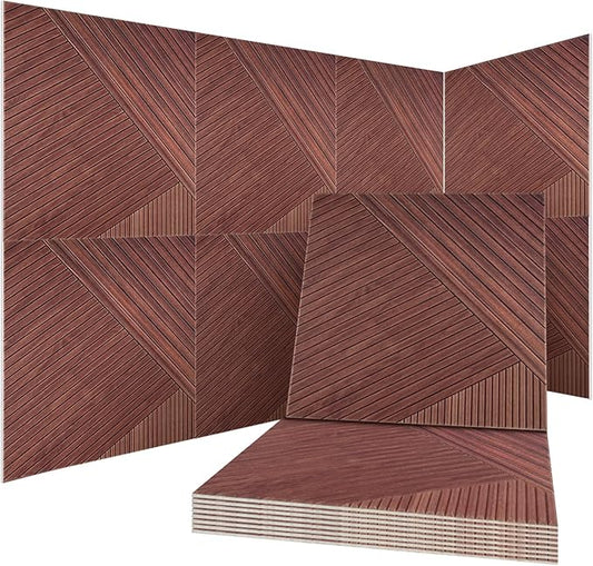 8Pack Acoustic Wall Panels, Wood-Pattern Art Sound Proof Foam Panels For Walls, Decorative Acoustic Panels Sound Absorbing, Self-Adhesive Sound Dampening Panels For Studio Home, 23.62 X 23.62 Inches