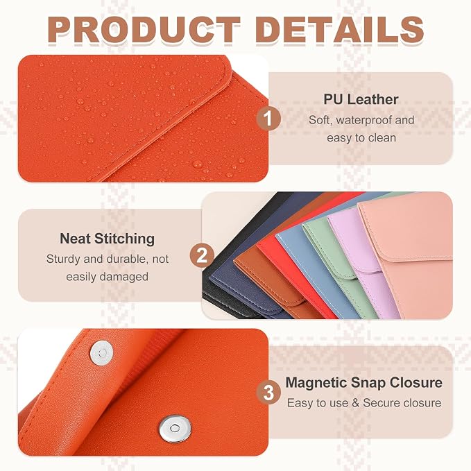 PATIKIL 2Pcs PU Leather A4 File Folder, Document Holder Envelope Waterproof Napa Texture Filing Organizer Portfolio Folder Case with Magnetic Snap Closure for Home Office, Orange, Red