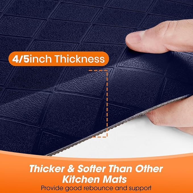 4/5 Inch Extra Thick Kitchen Mats for Floor,Non Slip Anti Fatigue Kitchen Rugs,Waterproof Stain Resistant Sink Mat,Cushioned Standing and Comfort Mats for Office (17"x39" Blue)
