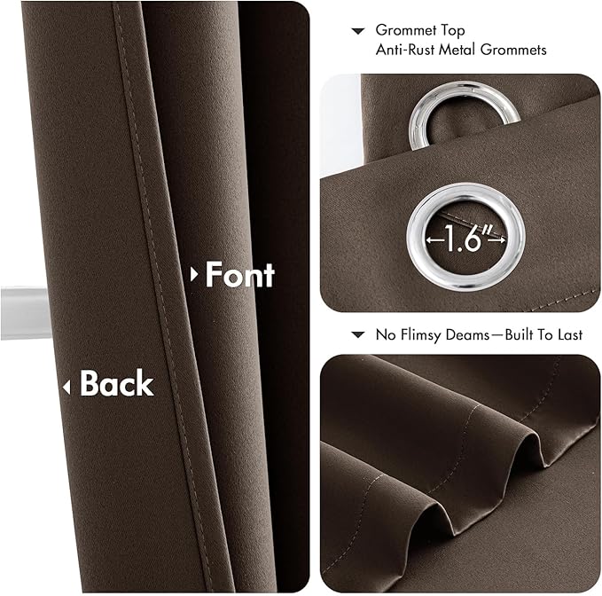 MIULEE Blackout Curtains for Bedroom Living Room 2 Panels, Thermal Insulated Room Darkening Drapes Grommet Noise Reducing Light Blocking Window Treatments 45 Inches Long 40x45 Inch Chocolate Brown