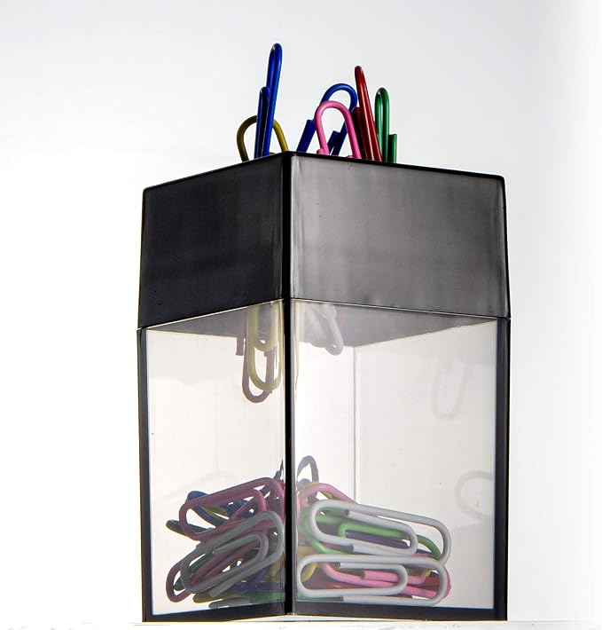 Officemate Small Clip Dispenser with Magnetic Top, Clear/Black (93687) (Pack of 2)