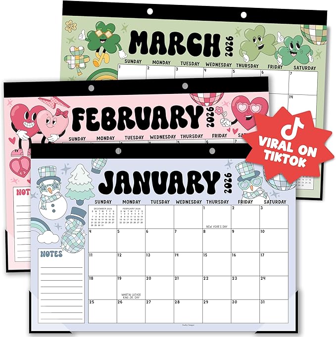 Hadley Designs Large Desk Calendar 2026-2027 - Desktop Calendar 2026, 18-Month Desk Calendars for Home, Office & Classroom, Cute Retro Classroom Must Haves, Gifts for Coworkers, Teachers & Students