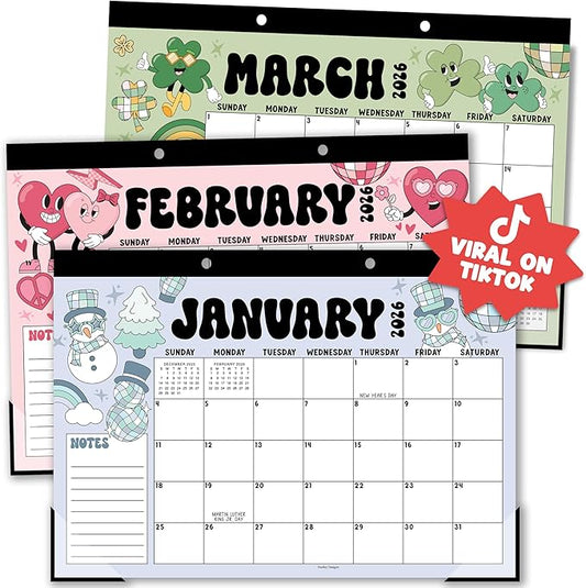 Hadley Designs Large Desk Calendar 2026-2027 - Desktop Calendar 2026, 18-Month Desk Calendars for Home, Office & Classroom, Cute Retro Classroom Must Haves, Gifts for Coworkers, Teachers & Students