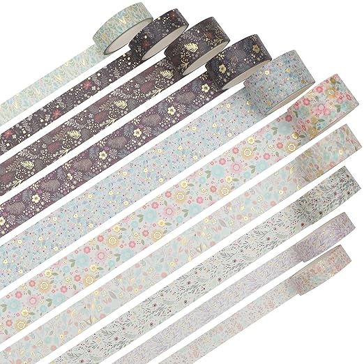 Creative Washi Tape Set 10 Rolls Gold Foil Print Decorative Masking Tapes for Arts, DIY Crafts, Journals, Planners, Scrapbook, Wrapping (Garden Maze)