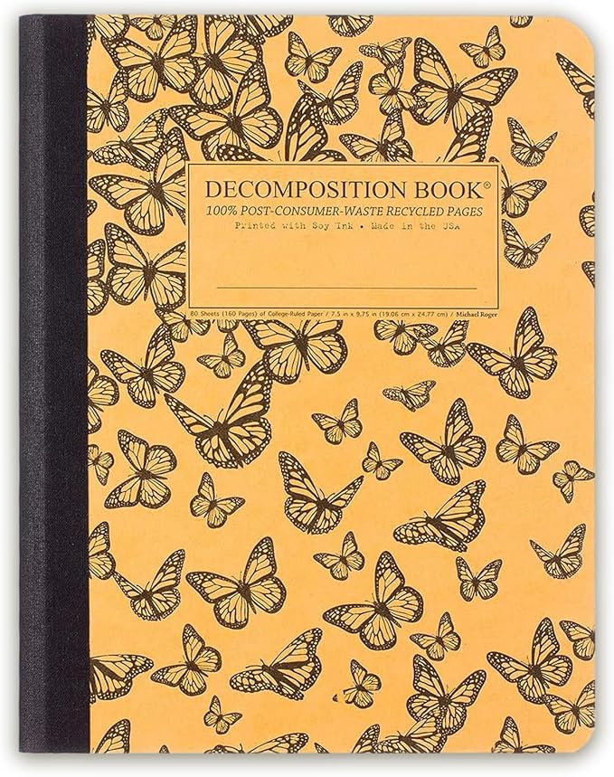 Decomposition Monarch Migration College Ruled Composition Notebook - 9.75 x 7.5 Journal with 160 Lined Pages - Cute Notebooks for School Supplies, Home & Office - 100% Recycled Paper - Made in USA