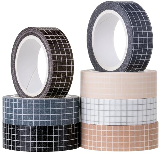 Mr. Pen- Washi Tape Set, 0.6", 7 Rolls, 9 Yards/Roll | Washi Tape for Scrapbook, Arts, Crafts, Journals and Planners, Grid