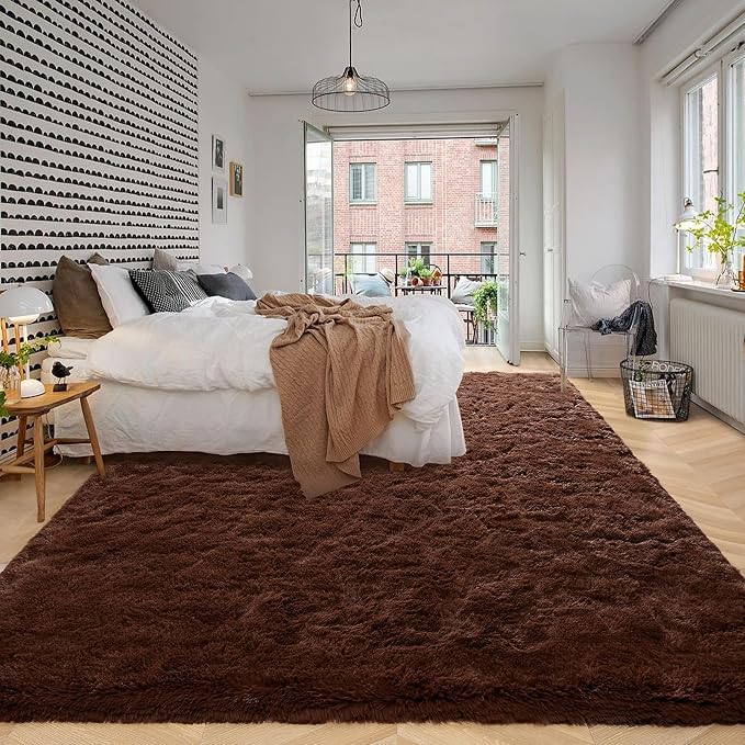HOMORE Living Room Rug 8x10, Brown Rugs for Living Room, Large Fluffy Rugs for Bedroom Super Soft Shaggy Carpet for Kids Room Dorm Home