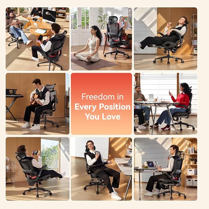 SIHOO B100 PRO Ergonomic Office Chair with Footrest, Mesh Office Chair with Adaptive Lumbar Support, Computer Chair with Wide Headrest, Desk Chair with 360° Rotatable Flip-Up Armrests, Black