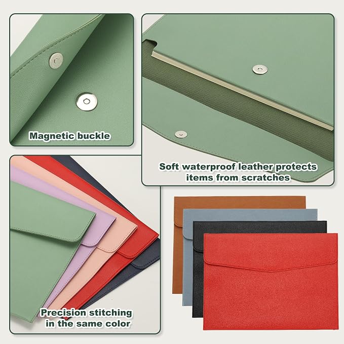 PATIKIL PU Leather A4 File Folder, Document Holder Filing Organizer Portfolio Envelope Folder Case with Snap Closure for Letter Receipt Style 2, Red