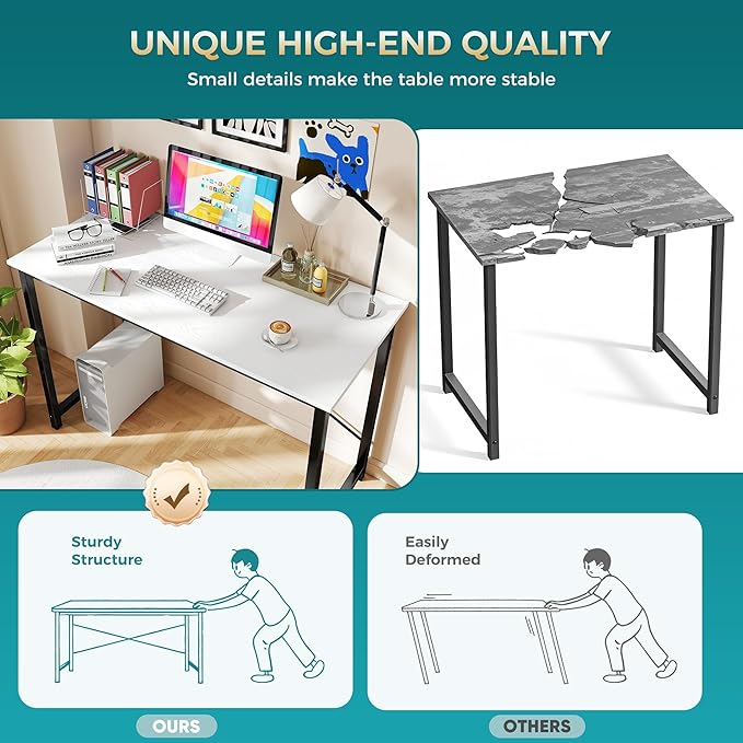 OLIXIS 47 Inch Computer Office Desk for Small Spaces, Writing Gaming Work Desk Modern Study Table with Metal Frame Home Bedroom, White