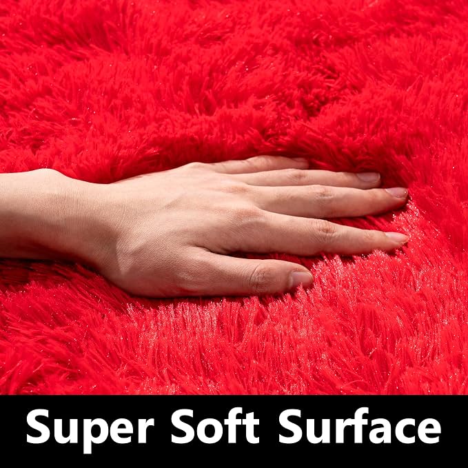 Awaytail Area Rug 6x9 for Living Room Anti Slip - Fluffy Rug for Bedroom Washable - 6 by 9 Carpet Fuzzy Rugs Indoor Red