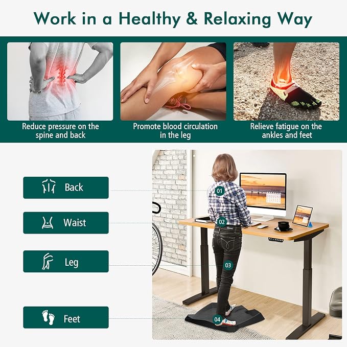ReunionG PU Not-Flat Standing Mat, Anti Fatigue Mat for Standing Desk 2” Thick, Comfort Floor Mat with Anti-Skid Groove, Calculated Terrain & Massage Points, Suitable for Home Kitchen Office