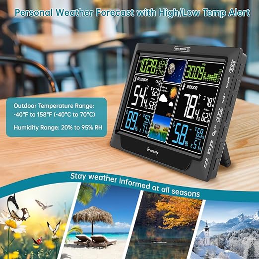 DreamSky Weather Station Indoor Outdoor Thermometer Wireless, Atomic Clock | Digital Large Display with Backlight Dimmer, USB Port, Inside Outside Temperature Humidity Monitor for Home (Plug-in)