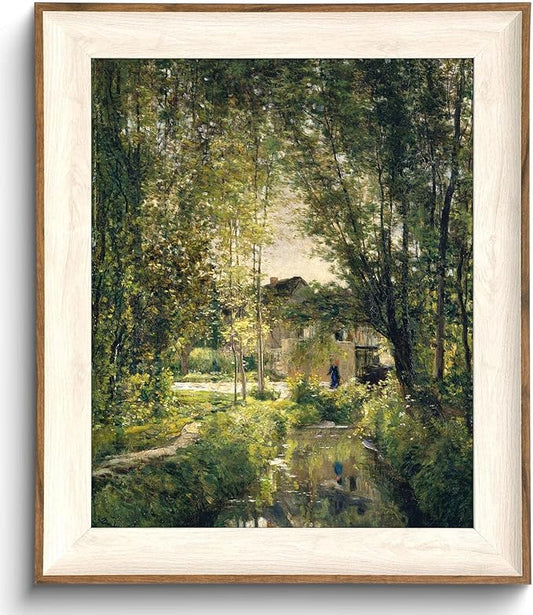 uniro Framed Canvas Wall Art, Vintage Summer Country Landscape Oil Painting, Retro Aesthetic Artwork for Wall Home Living Room Bathroom Bedroom Farmhouse Wall Decor - 10"x12"