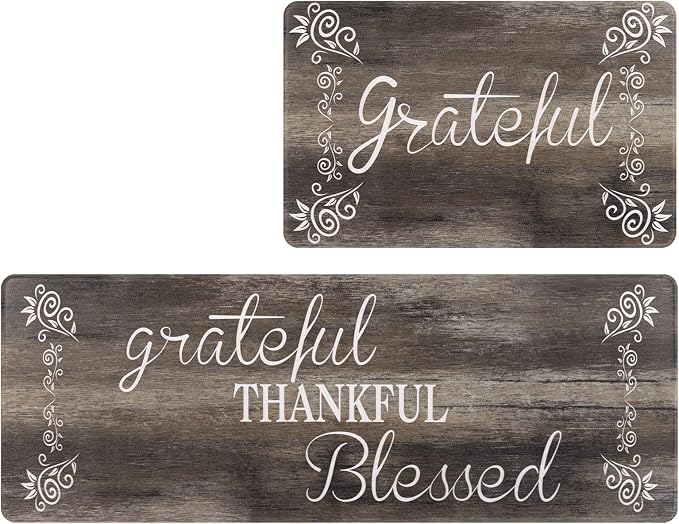HEBE Anti Fatigue Kitchen Rugs Set of 2, Non Slip Cushioned Kitchen Mats for Floor, Waterproof Farmhouse Kitchen Carpet Set Comfort Standing Desk Mat for Sink,Office,Laundry