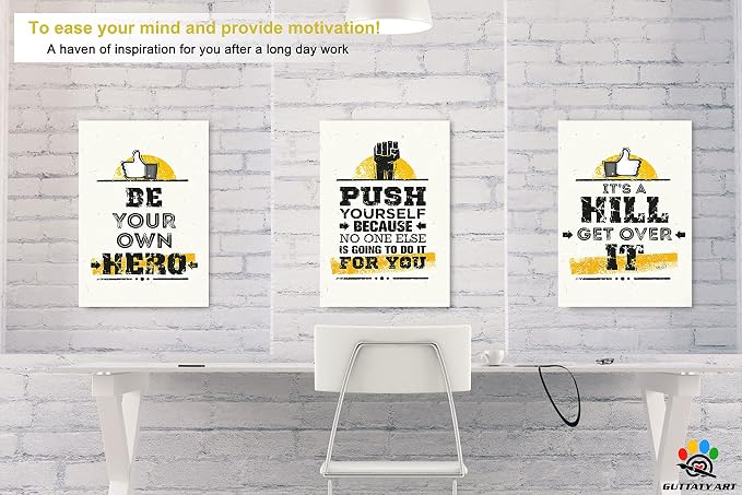 Office Wall Art - 3 Panel Motivational Canvas, Inspirational Quotes for Home Decor, Positive Entrepreneur Words Poster Frame for Company, 12"x18"x3Pcs