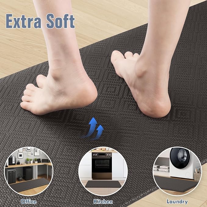 Mattitude Kitchen Mat 2PCS Kitchen Rugs Cushioned Anti-Fatigue Rug Waterproof Standing Desk Mat Kitchen Mats for Floor Kitchen Rug Set for Kitchen, Sink, Office 17.3"×30"+17.3"×47"-0.47inch Dark Grey