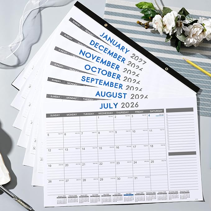 2026-2027 Desk Calendar - July 2026 - Dec 2027, 18 Months Calendar Pad with Black Corner Protectors, 17" x 12", Large Ruled Blocks, Large Office Desk Top Calendar