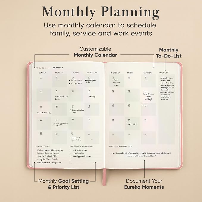 2026 Planner, Daily Journal & Gratitude Journal All-In-One with To Do List, Self Care Prompts & Habit Tracker - 7 x 10 - Pink