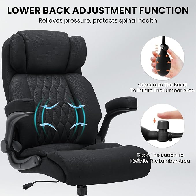 500lbs Big and Tall Office Chair Adjustable Lumbar Support for Back Pain, Extra Wide Seat Executive Office Chair Thick Armrest Pad, Heavy Duty Base&Upgraded Wheels, Ergonomic Comfy Computer Desk Chair