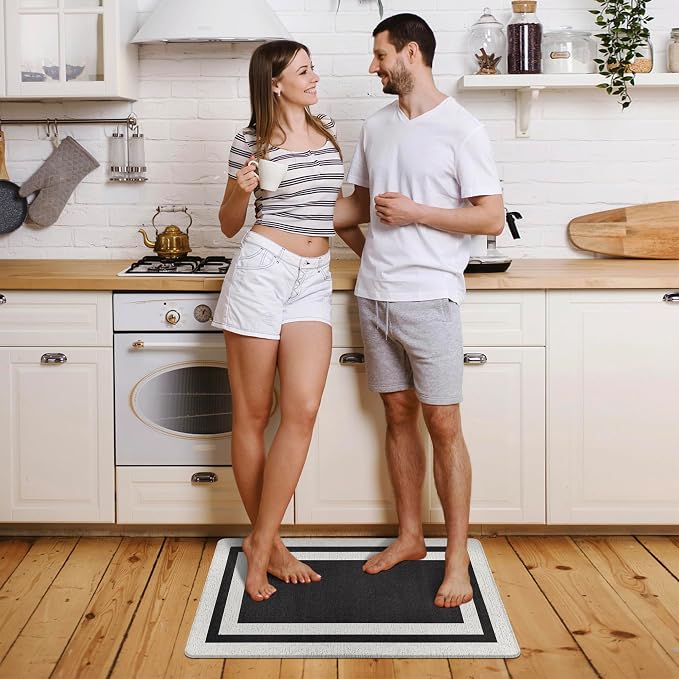 Kitchen Runner Rugs, Memory Foam Cushioned Anti-Fatigue Kitchen Mats, Non-Skid Washable, Comfort Standing Mat for Kitchen, Floor, Office, Laundry Room, Black 17.3"x 27.5"