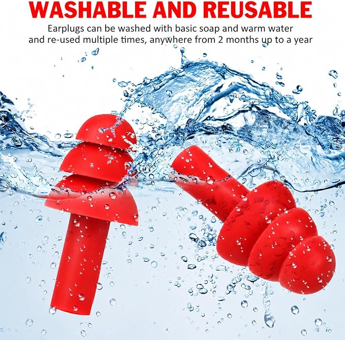 24 Pairs Red Ear Plugs Bulk NRR 29dB Reusable Silicone Ear Plugs with Plastic Cases Soft Foam Plug for Sleeping Noise Cancelling Concerts Shooting Swimming Noise Reduction