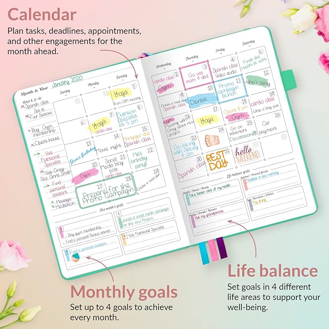 GoGirl Planner and Organizer for Women – A5 Size Weekly Planner, Goals Journal & Agenda to Improve Time Management, Productivity & Live Happier. Undated – Start Anytime, Lasts 1 Year – Mint Green