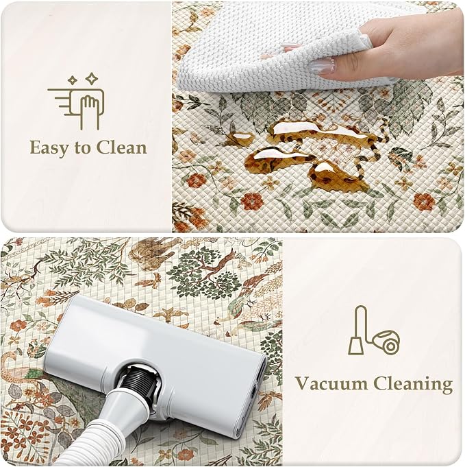 KIMODE Anti Fatigue Kitchen Mats 17"x47"+17"x29", Vibrant Floral Kitchen Rugs Sets of 2, Cushioned Non Skid Kitchen Mats for Floor, Comfort Kitchen Floor Mats for Sink Laundry Desk Beige