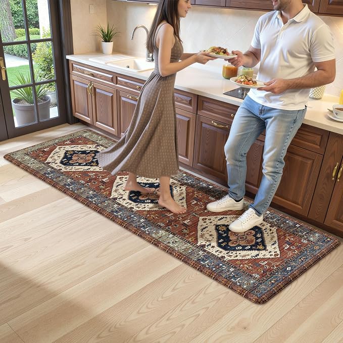 KIMODE Anti Fatigue Mats for Kitchen Floor 24"x71", Red Farmhouse Kitchen Runner Rugs, Cushioned Kitchen Floor Mats Non Skid, Boho Memory Foam Kitchen Mats for Laundry Office Sink Desk