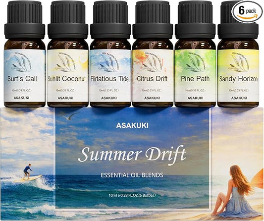 Summer Essential Oils Set for Diffuser, ASAKUKI Tropical Home Fragrance Oils for Women, Beach-Inspired Aromatherapy Diffuser Oils for Bedroom, Bathroom & Living Room